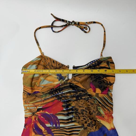 GESTUZ Kelly Swimsuit Floral Animal Leopard Print Brown Halterneck Size M Medium - Picture 6 of 13